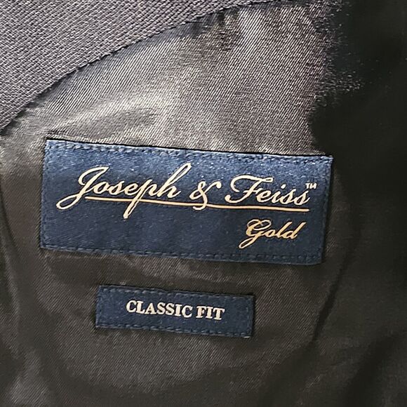 Joseph Feiss Gold Mens Blazer Jacket Size 38R Solid Blue Wool Classic Sport Coat - Picture 3 of 16